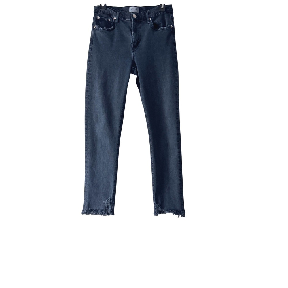 AGOLDE Womens 28 Jeans Straight Leg Washed Black Frayed Hem Distressed Denim